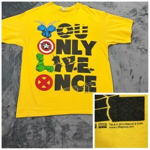2012 Marvel Comics YOLO Graphic T-Shirt Mens Large Yellow Avengers X-Men